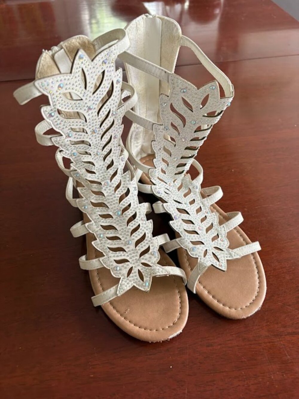 White Rhinestone Gladiator Sandals Size 8 Boho Festival Summer